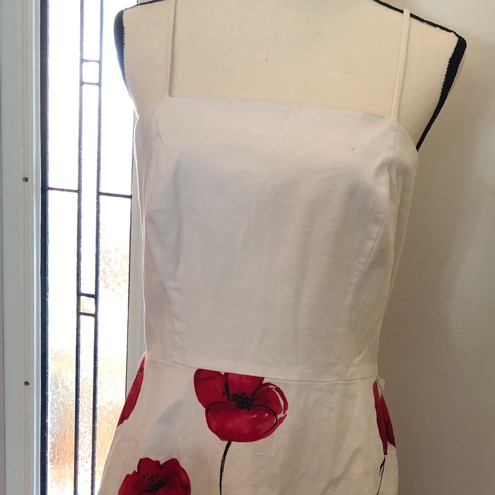 Red Flowers on white summer dress